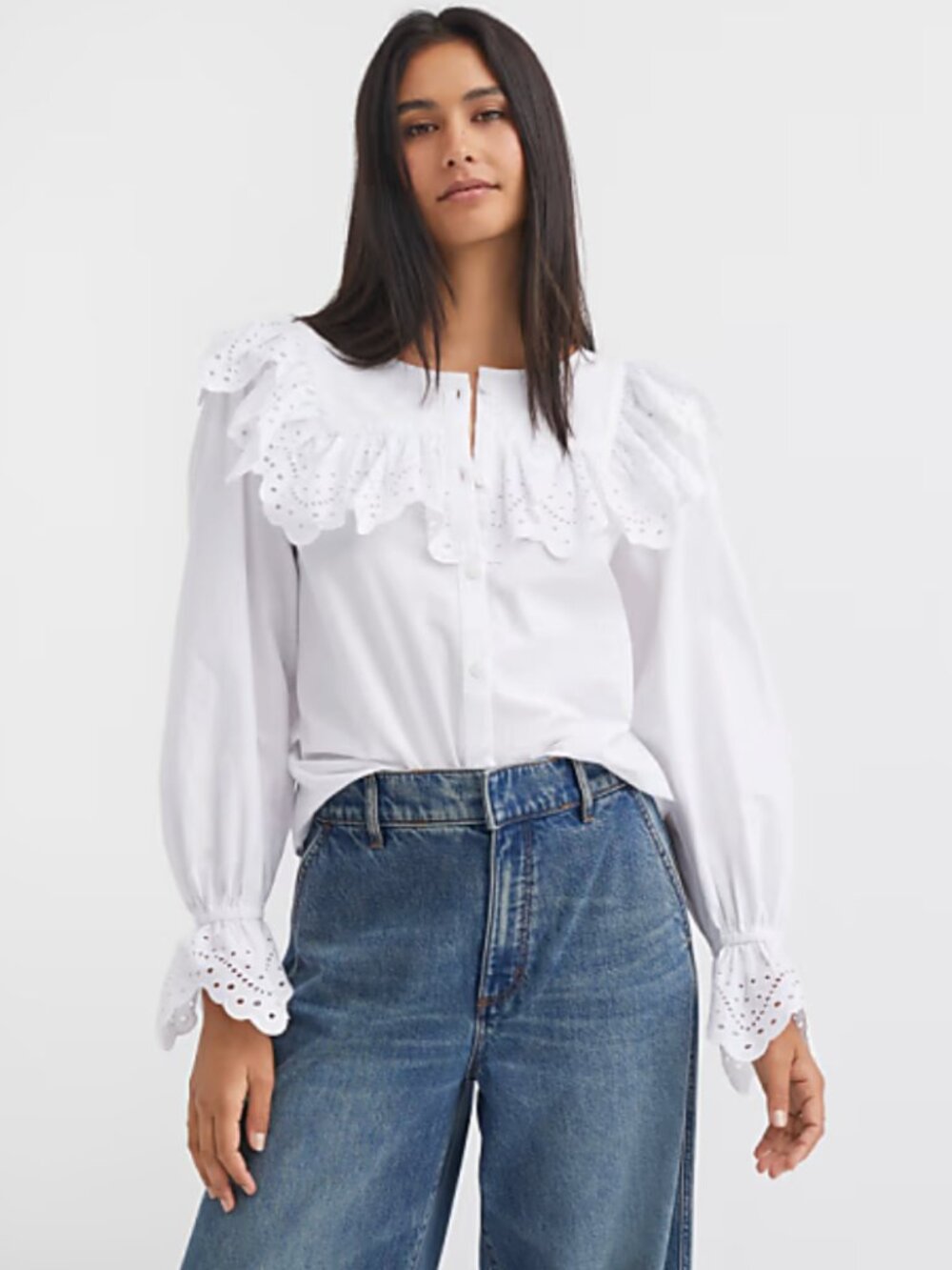 LOFT Women's 100% Cotton Feminine Ruffle Sleeve Top Size Small New With Tags